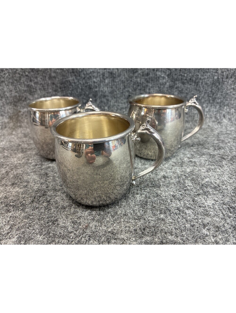 Towle Silverplated Baby Child Cups 2-1/2"Ornate Scroll Handles Lot of 3